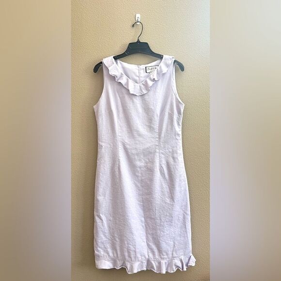 Mary McFadden Lilac Linen Blend Ruffle Trim Knee Length Dress - Picture 1 of 9